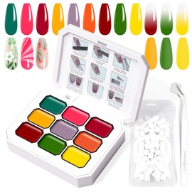 U-Shinein Gradient Painting Gel, 9 Colors Ombre Gel Nail Polish with 100Pcs Nail Sponges & Tweezers, Sponging for Ombre Nails Aura Nails, French Manicure DIY Nail Art Vegetable Salad Color