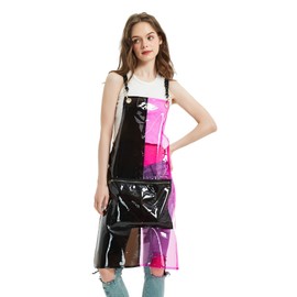 MIKI WELL Barber Hair Stylist Apron For Beauty Salon Waterproof with Adjustable Chains Work Clothes 22.8”W x 28.7”L (Black with pink)