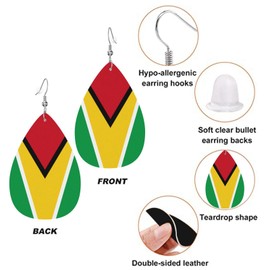 Guyana Flags Of Countries Faux Leather Earrings For Women Lightweight Teardrop Dangle Earrings Gift