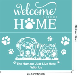 1pc 12" x 12" Stencil Welcome Home Dog Cat Pets Reusable Silk Screen Stencils, Self-Adhesive Silkscreen Printing Stencil for Home Decor,Paint on Wood Frame/Fabric/Wall/Cup/Plate/Glass/Paper
