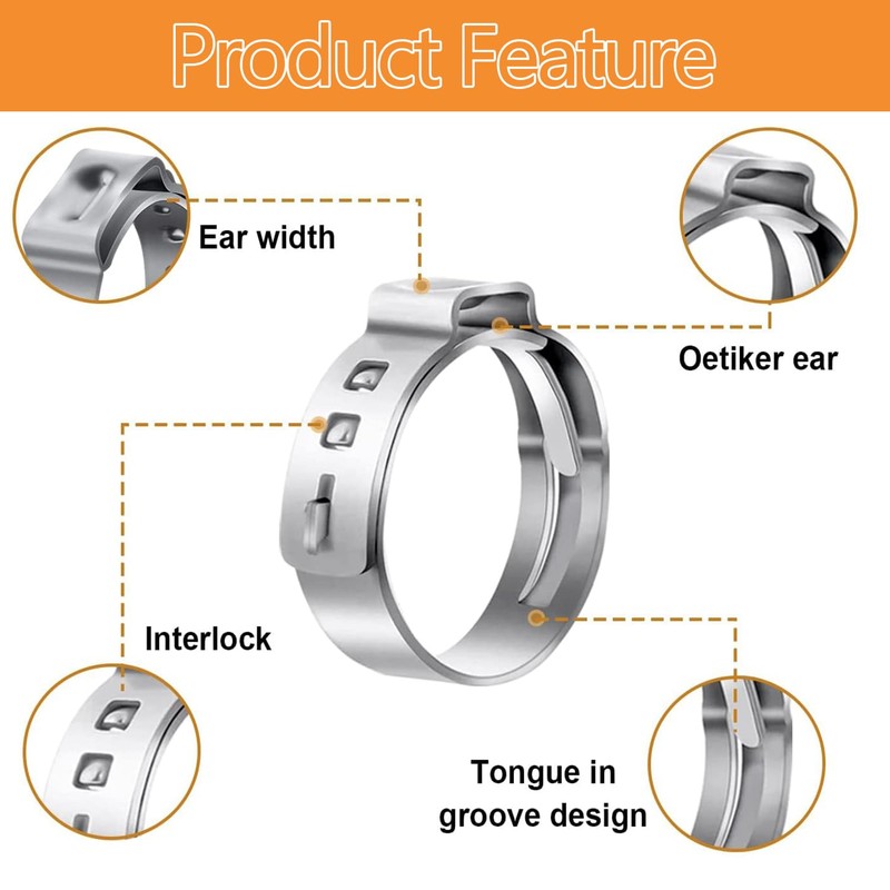 150pcs 12-Sizes 304 Stainless Steel Single-Ear Hose Clamp kit with