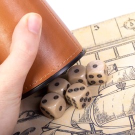 Brybelly Liar's Dice Game Set - Classic Family Bluffing Game - Treasure Chest Includes Six Professional Bicast Leather Dice Cups, 30 Custom Bullseye D6 Dice, Custom Bidding Die, Pirate Ship Game Mat