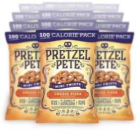 Pretzel Pete Cheese Pizza Seasoned Mini Twist Pretzels, 100 Calories, Non-GMO, Small Batch, Bold Flavor, 0.8oz (24 Pack)