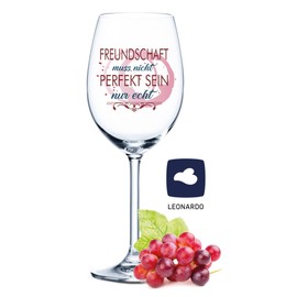 Leonardo Weinglas mit UV-Druck - Freundschaft muss nicht perfekt sein - Geschenke für Freundinnen als Dankeschön zum Geburtstag oder zu Weihnachten - Geschenkidee für Frauen - Farbe: Daily UV