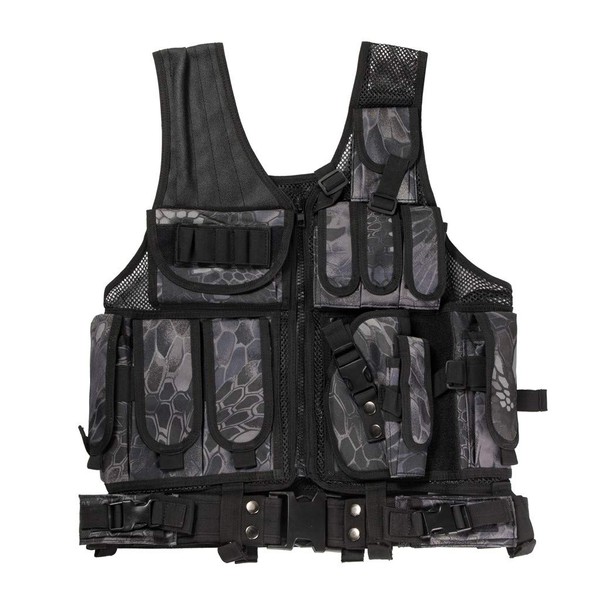 Jipemtra Tactical MOLLE Military Style Vest Adjustable Training Vest Detachable for Hunting Mountaineering Outdoors (Python Black)