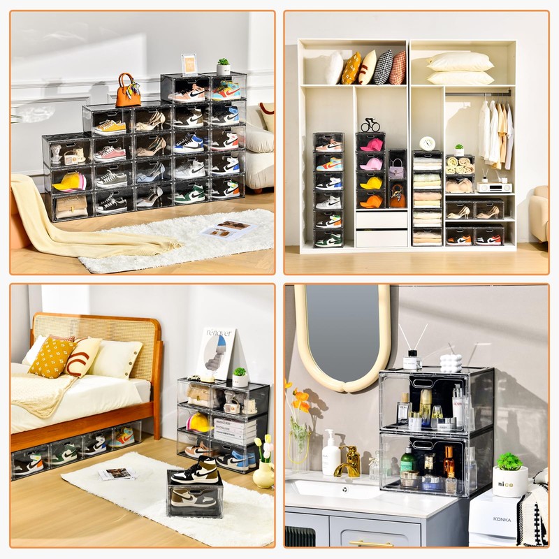 Amllas New 8 Pack Shoe Boxes Stackable, Large Shoe Storage