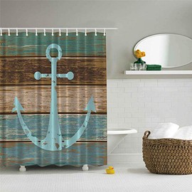 Imikoko Nautical Anchor Shower Curtain Set, Bath Curtain with Hooks, Rustic Wood Theme, Machine Washable Polyester Fabric,Waterproof,Mildew Proof Bathroom Decorative Curtain Liner,72x72 Inch