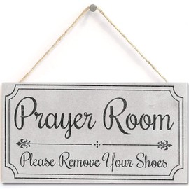 Prayer Room Please Remove Your Shoes' - Door Sign - Handmade Shabby Chic Wooden Door Sign/Plaque Wooden Hanging Sign 6" X 12" BLTSA-11 (Navy-103)