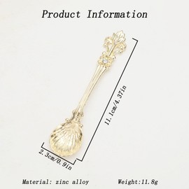 WJXFHTD 8PCS Vintage Dessert Spoons Carved Zinc Alloy Spoon Espresso Spoons Mini Shell Shape Decorative Spoon Mugs, Refreshments, Ice Cream Spoons (Gold)