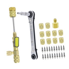 TENOL Valve Core Remover Installer Tools Set Air Conditioning Line Repair Tools Hex Key Adapter 20 Valve Cores for R12 R32