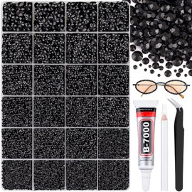 25000Pcs Black Rhinestones for Bedazzling with B7000 Jewelry Glue, Non Hotfix Flatback Gems, Crystal Resin Rhinestones for Crafting Crafts Clothing Tumblers Mugs Shoes Fabric Decor Nail Art