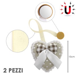 GIRASOLE HOME® Magnetischer Raffhalter aus Stoff in Herzform gepolstert mit Schleife 2 Stück (beige)