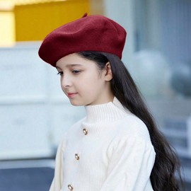 Kids Wool French Beret Hat, Classic Fashion Warm Solid Color Artist Beret Hat for Toddler Baby Girl