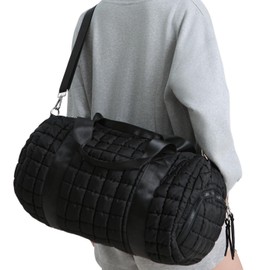 Dassymia Quilted Duffel Gym Bag for Men and Women Carry On Travel Sport Weekender Bag, Black