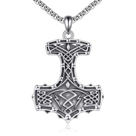 Thor's Hammer Necklace Sterling Silver Viking Necklace Celtic Knot Original Nordic Viking Jewellery Christmas Gifts Thor Hammer Necklace for Men Women Unisex, Sterling Silver
