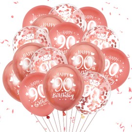 15pcs Rose Gold Birthday Party Balloons (90th balloons)