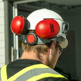 Sellstrom S23409 HPS428 Cap Mount Muff-NRR28, 5" Height, 7" Wide, 5" Length, Eva Foam, Standard, Black/Red