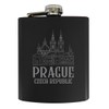 Prague Czech Republic Souvenir 7 oz Engraved Steel Flask Matte