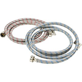 Washing Machine Hoses (10FT) - Universal Fit - (2 Pack) 90 Degree Braided Stainless Steel Water Supply Line - Burst Proof - Includes Wrench for Easy Installation