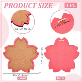 BENECREAT Cherry Blossom Pin Cork Board, 30x30cm Wall Mounted Corkboard with Pink Frame Bulletin Display Board for Brooch Pin Storage Display, Office Home and School Decor