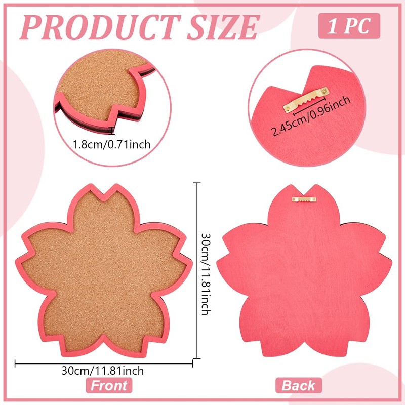 BENECREAT Cherry Blossom Pin Cork Board, 30x30cm Wall Mounted Corkboard
