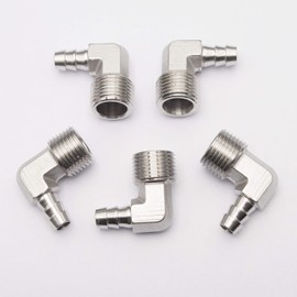 LTWFITTING 90 Degree Elbow Stainless Steel 316 Barb Fitting 3/8" Hose Barb x 1/2" Male NPT Air Gas (Pack of 5)