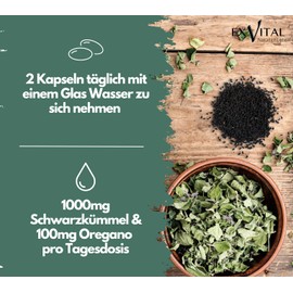 EXVital Oregano & Black Cumin Oil Complex, 180 Vegan Capsules, 100 mg Oregano Oil & 1000 mg Black Cumin Oil per Day, 80% Carvacrol, High Dose & No Additives