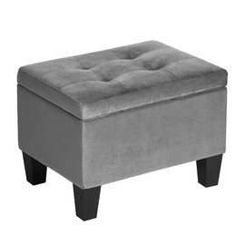 Homy Casa Inc Velvet Storage Ottoman Bench Upholstered Rectangular Ottoman with Flip Top, Modern Footrest Ottomans Tufted Foot Stool for Bedroom Living Room Entryway, Grey Small