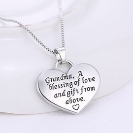 Gifts for Grandma Heart Pendant Necklace Grandma A Blessing of Love and Gift from Above Charm Necklace from Granddaughter Grandson