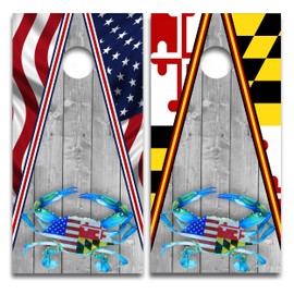 Cornhole Board wrap set, Maryland American Flag with Blue Carb on Dock Qty. two 24" x 48" with glossy clear lamintaion.