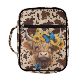 YECARYPOD Highland Cow Spot Bible Cover Case for Women Large Carrying Book Case Church Bag Bible Protective with Handle and Zippered Pocket for Standard and Large Size Study Bible