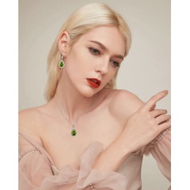 Diamond Dangle Earrings for Women Silver/Gold Plated Crystal Rhinestone Birthstone Drop Dangling Teardrop Earring Set Wedding Costume Jewelry Gift for Women White Gold Plated Peridot