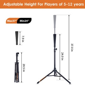 Pitrungo Baseball Tee Softball Tee Batting Tee for Hitting Practice T Ball Set tee Ball Stand for Kids Toddles 5-12 Years Adjustable Tee Height 24''-37'' Portable W/Carry Bag for Outdoor Indoor