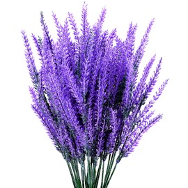 6 Bundles Artificial Lavender Stems, Fake Plastic Purple Flower Fake Lavender Plant Flocked Fakes Lilac Flowers, Decorative Floral Spray Faux Flowers Bouquet for Home Kitchen Wedding Decoration