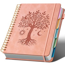 Ovesmusl Hardcover Spiral Notebook 8.5" x 11" with 5 Removable Dividers 300 Pages Leather 5 Subject Notebook College Ruled 100GSM Large Spiral Notebooks for Work Thick Lined Journal for Women, Pink