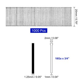 uxcell 1000Pcs 18 Gauge Brad Nails, 3/4" Length Straight Finishing Nails, Galvanized Carbon Steel Nails for Woodworking Construction Silver