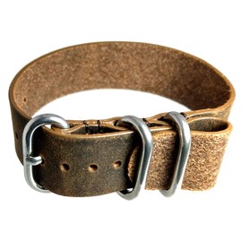 [time+] 20mm 3-ring NATO ZULU ヴィンテージレザー 本革 ミリタリー時計ベルト ブラウン Polished