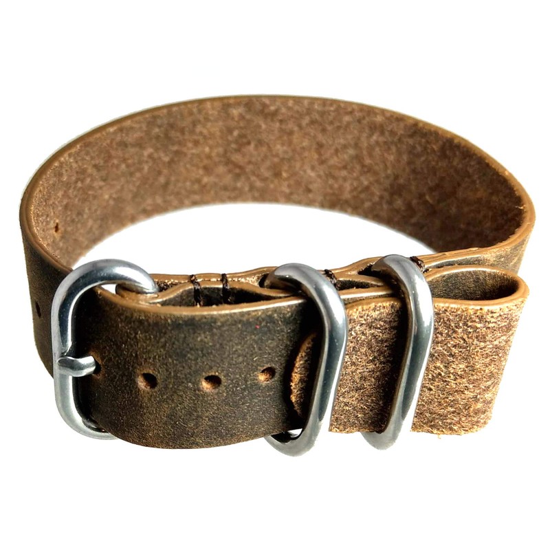 [time+] 20mm 3-ring NATO ZULU ヴィンテージレザー 本革 ミリタリー時計ベルト ブラウン Polished