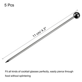 QUARKZMAN Pack of 5 Cocktail Picks Metal Reusable Cocktail Toothpicks Ball Shape Stainless Steel for Drinks Appetizers Fruits Black