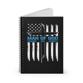 Religious Spiral Notebook, Christian Journal Gift, Man Of God Cross American Flag, Ruled Line Notepad, Faith Stationery,