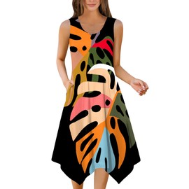 Zeagoo Womens Floral Dress 2025 Summer Sleeveless Shirt Dresses Flowy Modest Dress Aline Tank Midi Dress Casual Loose Shift Dress Beach Sundress