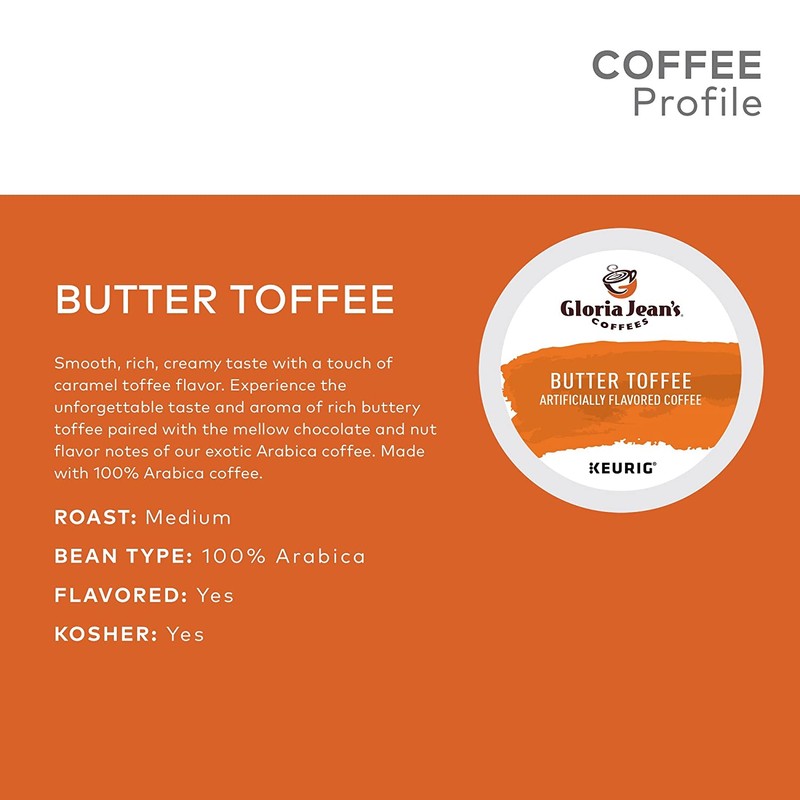 Gloria Jean's Coffees Butter Toffee, Single-Serve Keurig K-Cup Pods, Flavored