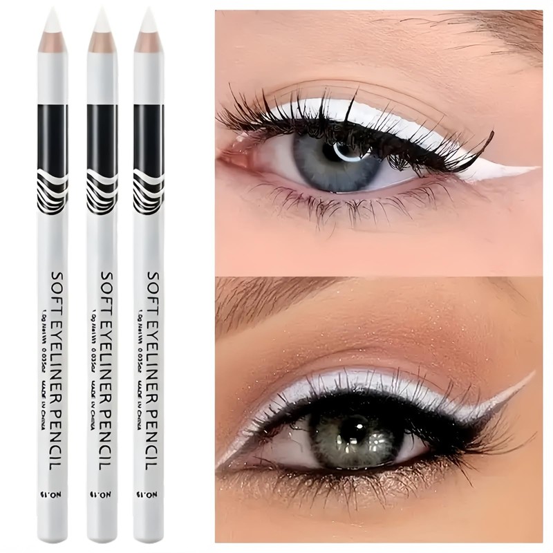 3PCS White Eyeliner Pencils,Soft Highlighter Gel Eyeliner Pencil,White Pencil for