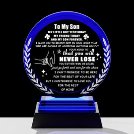 Son Gifts from Mom Dad To My Son Gifts Crystal Plaque Keepsakes with Colorful Base Meaningful Crystal Gifts for Adult Son Birthday Fathers Day Christmas Graduation Wedding Gifts for Son