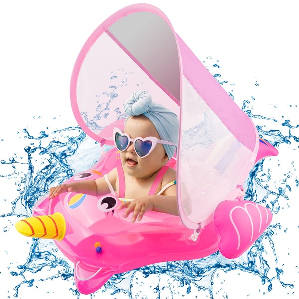 Baby Pool Float Inflatable Baby Float with Canopy UPF50+ Baby Swimming Float Infant Pool Float Swim Ring for Kids Age of 6-36 Months