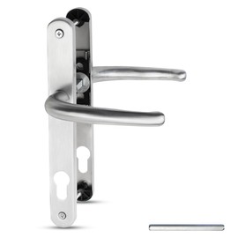 Bwintech 1 Set Stainless Steel Door Handle, Satin Nickel, 92 mm Backset, 210 mm Screw Spacing, 243 mm Back Plate. High Quality Spring System. Suitable for all UPVC Front Doors