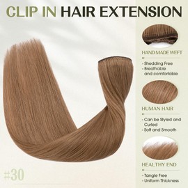 S-noilite 14 Inch Clip in Hair Extensions 100% Human Hair 8Pcs 18Clips Normal Weft Full Head Clip in Hair Extensions for Women Silky Straight Light Auburn Real Hair Extension(60g,#30 Light Auburn)