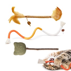 Cat Toys for Indoor Cats, 3 Packs Soft Catnip Chew Ropes, Silvervine Feather Sticks & Cute Grass Sticks, Interactive Dental Care Toys for Kittens, Boredom Relief & Teeth Cleaning
