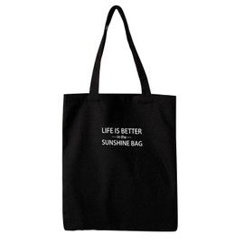 Libetter Tote Bag, Canvas A4 Lightweight Tote Bag, Unisex, Unisex, Unisex, Large Capacity, Work or School Commute, Vertical Type, Zipper Included, Eco Bag, Black