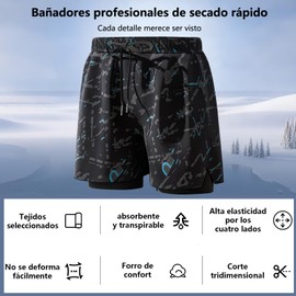 Franala Set de Nataciónde 4 Piezas,Traje de Baño Hombre 2 en 1,Incluye bañadores,Gorra de baño, Gafas antiniebla, Bolsa de Almacenamiento (MX/US, Alfa, Mediano, Regular, Regular, Negro)
